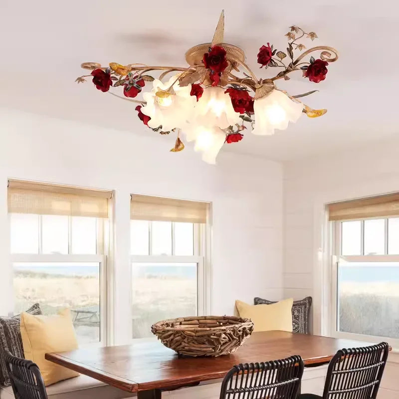 Afralia™ Romantic Retro Flower Ceiling Chandelier LED Light for Living Room Bedroom