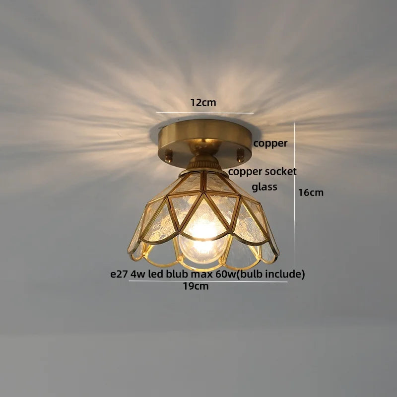 Afralia™ Handcrafted Glass Copper Canopy Ceiling Light Tiffany Style Glass Vintage Loft