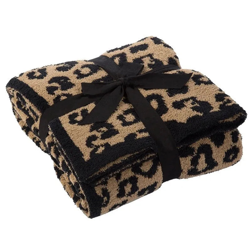 Afralia™ Leopard Print Knitted Fleece Blanket: Super Soft & Lightweight for Sofa Nap