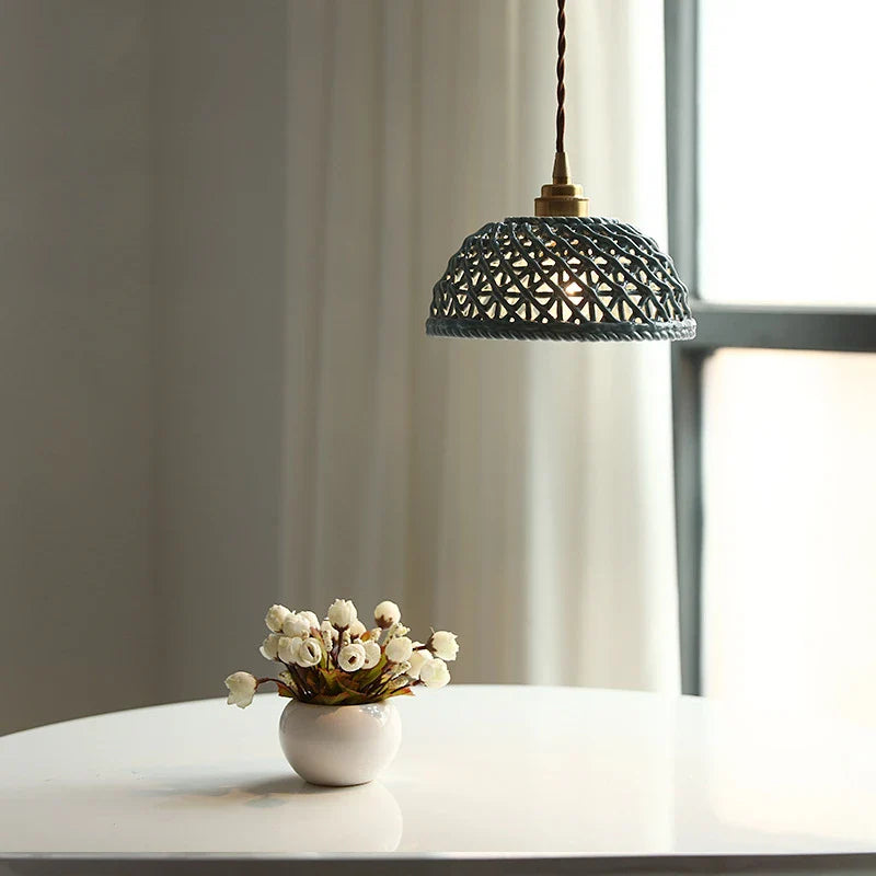 Afralia™ Bule Ceramic LED Pendant Lamp Modern Nordic Hanging Light for Bedroom Restaurant