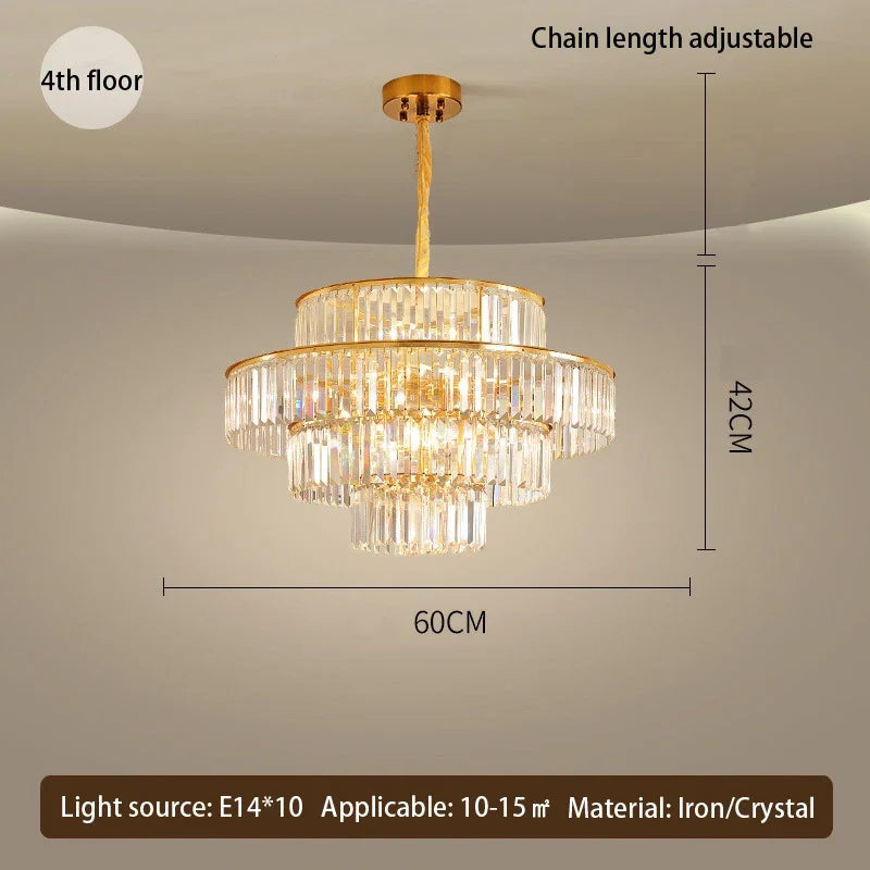 Afralia™ Round Golden Crystal Chandelier for Luxury Living Room Dining Bedroom Lighting