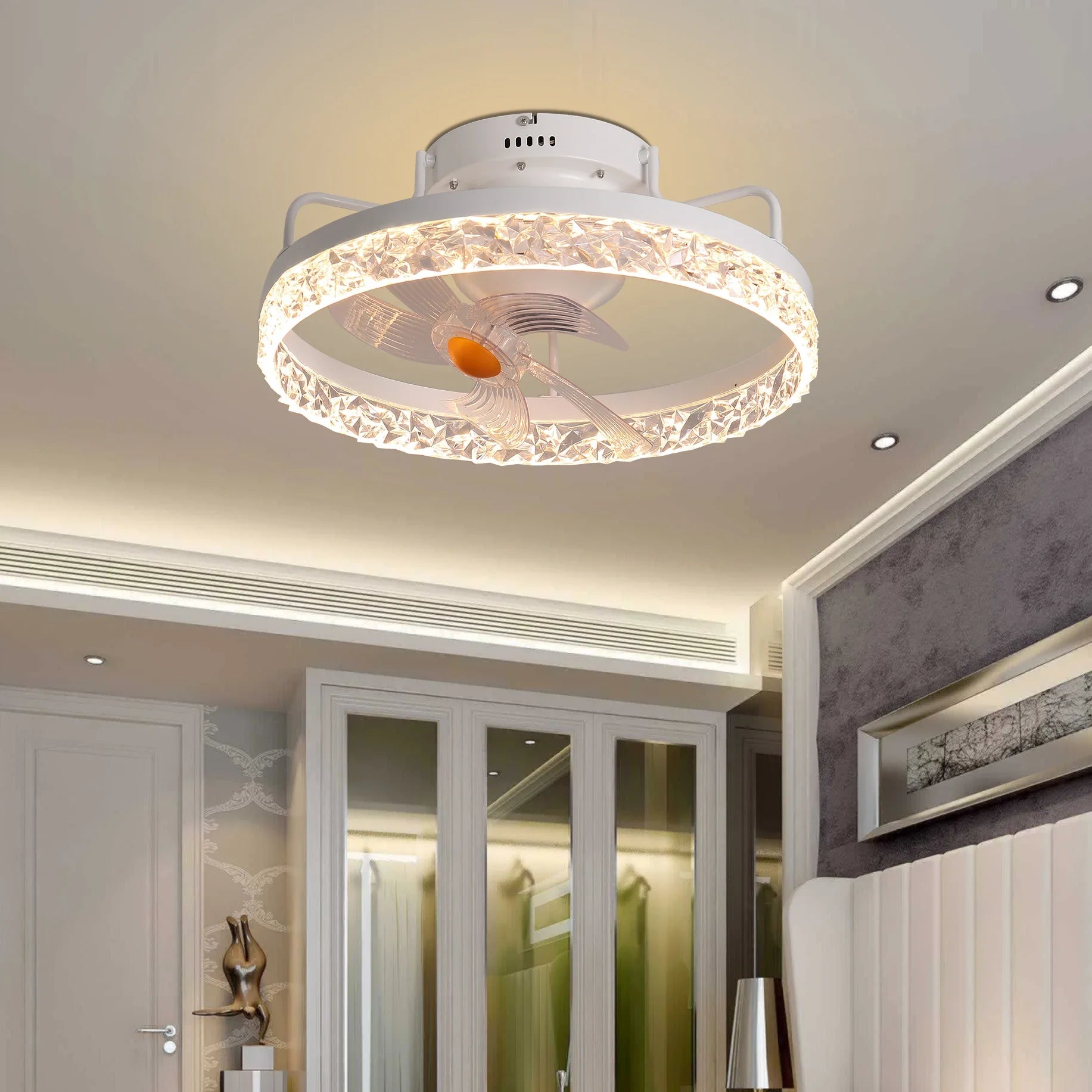 Afralia™ Modern Round Ceiling Fan Chandelier for Living Room and Bedroom.