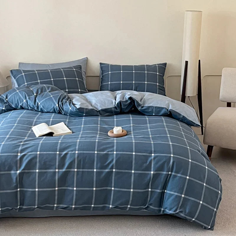 Afralia™ Geometric Pattern Cotton Fitted Sheet Set, King/Queen Bed Comfort Bedding