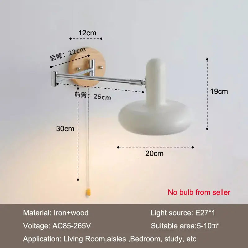 Afralia™ Cream Rocker Arm Wall Lamp: Vintage Telescopic Reading Lamp for Bedroom Study