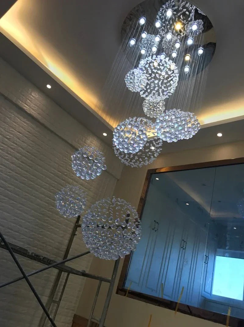 Afralia™ Spiral Design Large Crystal Ball LED Chandelier for Staircase and Living Room