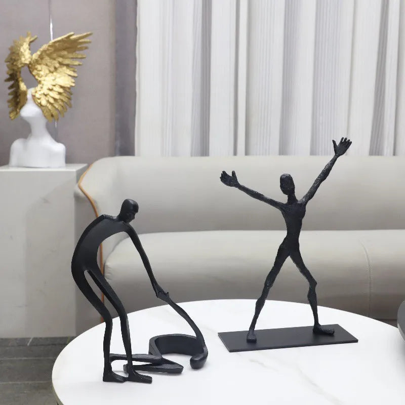 Afralia™ Geometric Couple Cast Iron Figure Sculpture for Home Decor