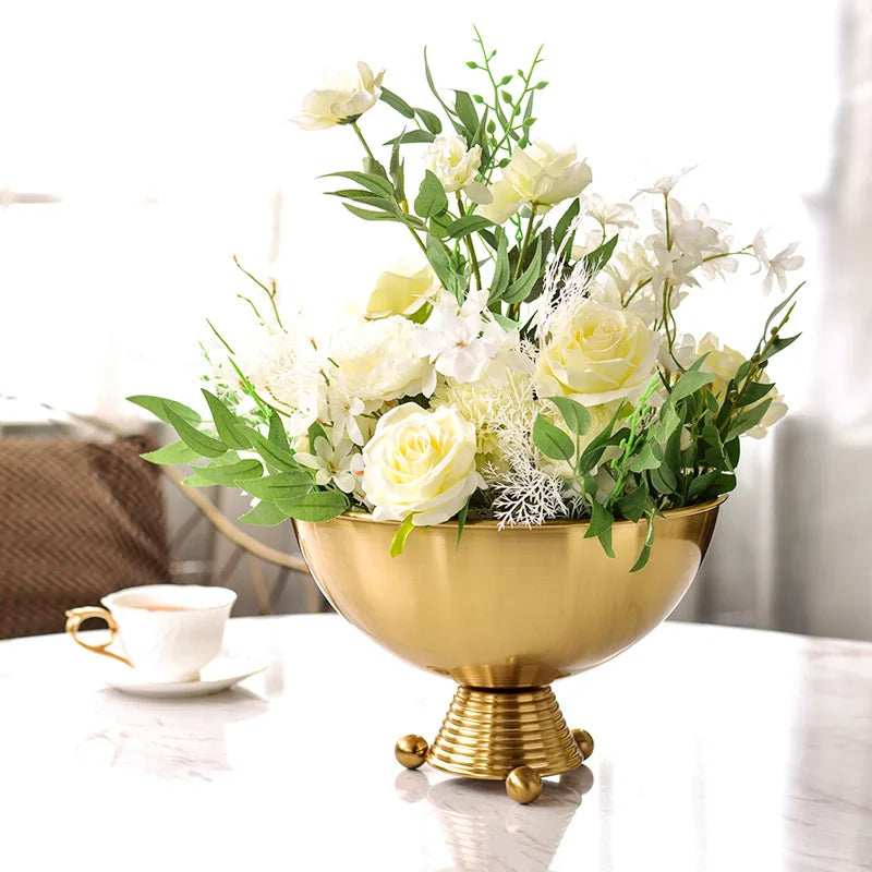 Afralia™ Retro Golden Flower Pot Vase Handicraft Ornament Decoration Succulent Planter