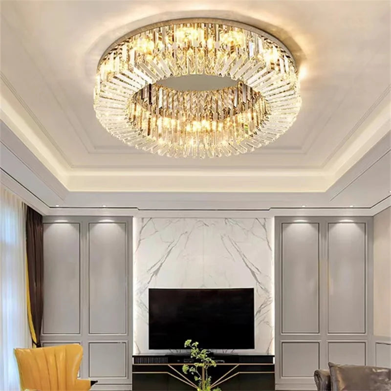 Afralia™ Modern Crystal LED Chandelier Chrome & Gold Ceiling Lamp for Living Room Decor