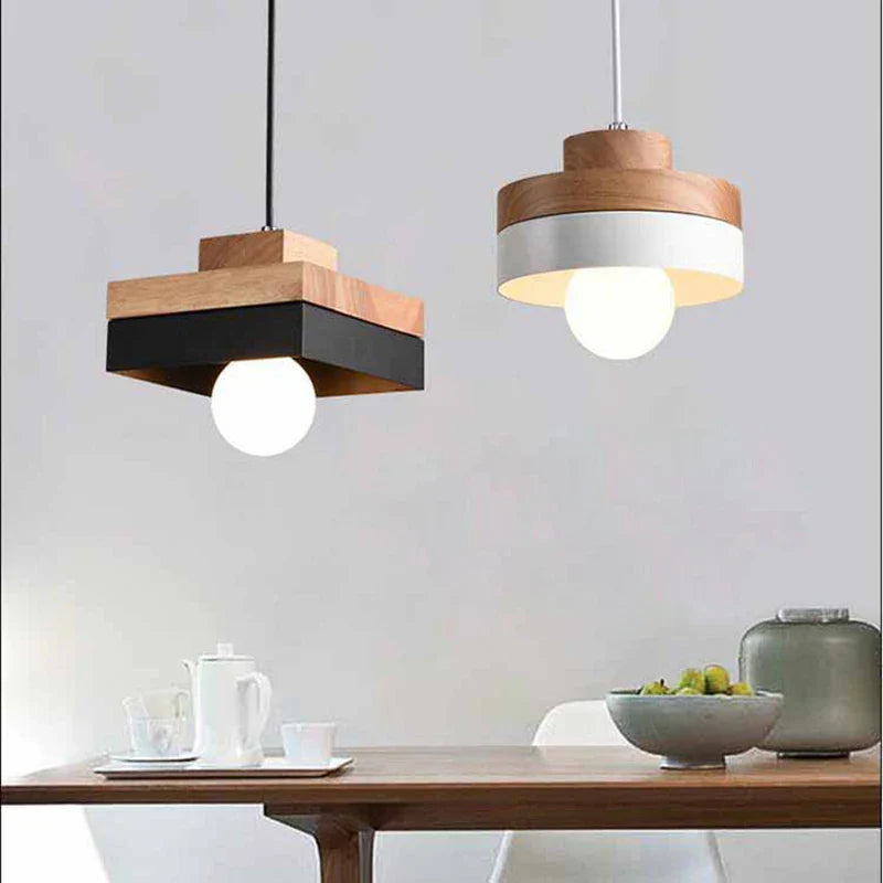 Afralia™ Nordic Square Wooden LED Pendant Light for Home Decor