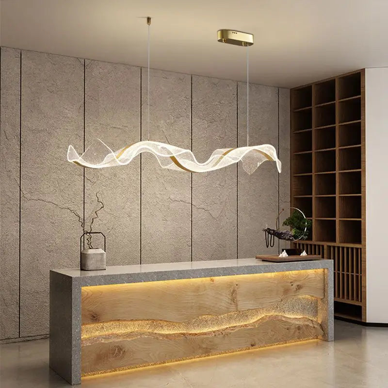 Afralia™ Gold Wave Design Acrylic Pendant Light Chandelier for Living Room & Kitchen