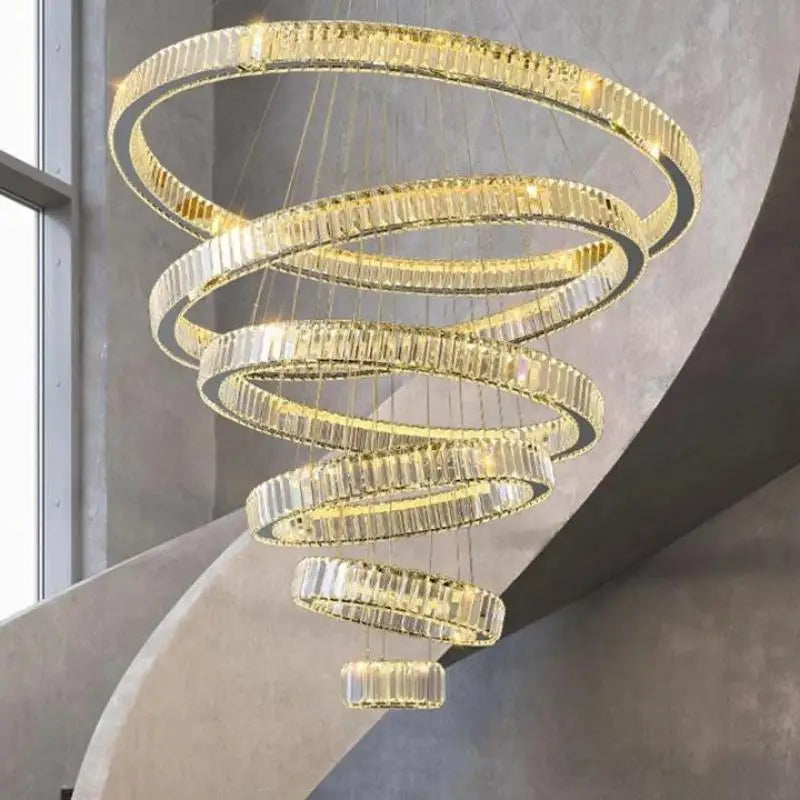 Afralia™ Crystal Circle LED Chandelier: Nordic Modern Stairs Pendant Lighting with Dimmable LED for Living Room