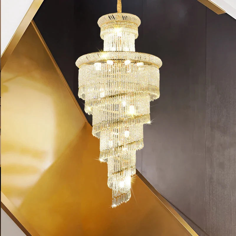 Afralia™ Crystal Spiral Staircase Chandelier for High-end Sales Office Hall Lighting