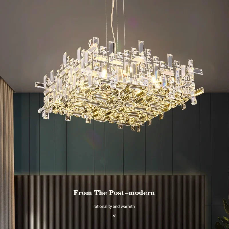 Afralia™ Square Crystal Pendant Chandelier for Modern Living Room, Bedroom & Dining Room