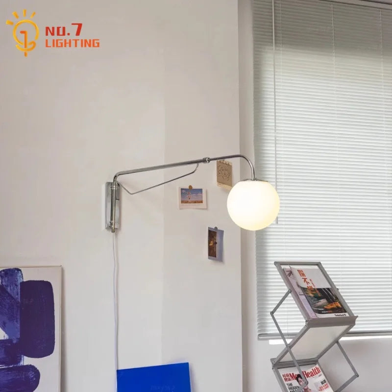 Afralia™ Telescopic Swing Arm Wall Lamp LED E27 Iron Glass Foldable Bedside Study Cafe