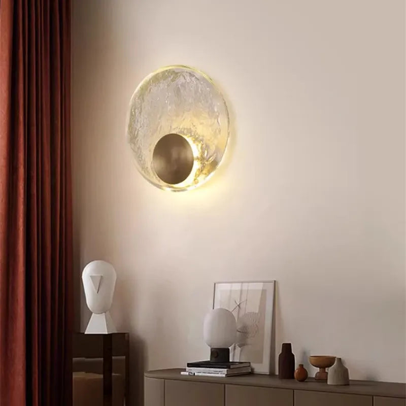 Afralia™ Circle Glass Wall Light: Nordic Crystal Bedside Lamp for Designer House Decor