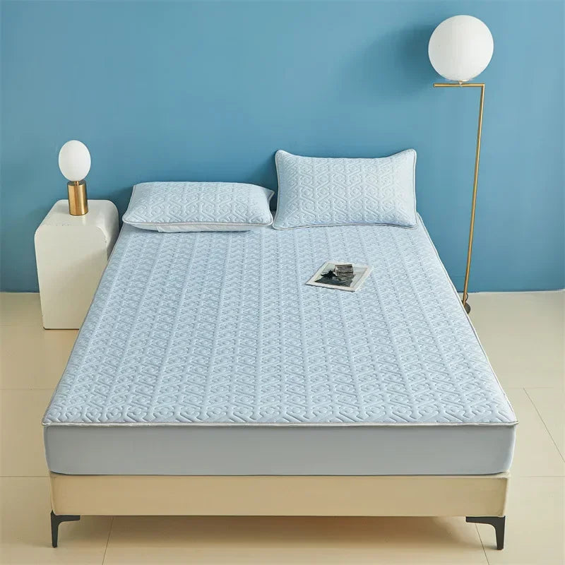 Afralia™ Ice Silky Latex Fitted Sheet Set - Soft Breathable Solid Color Mat