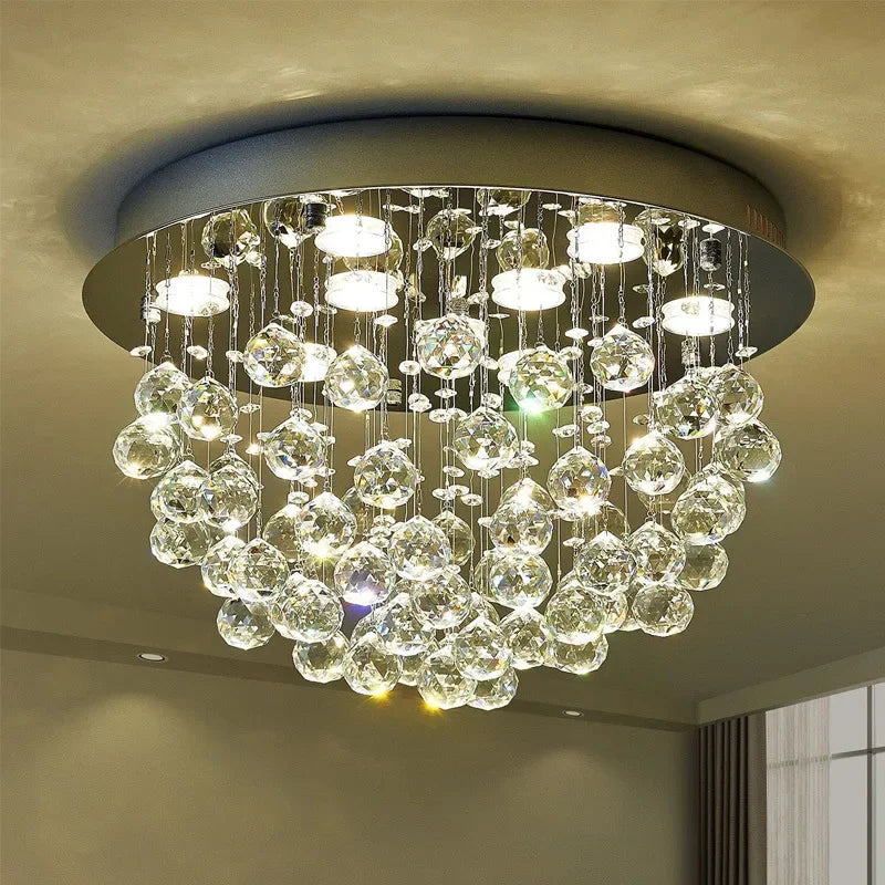 Afralia™ LED Crystal Ball Ceiling Chandelier | Modern Living Room Hanging Light