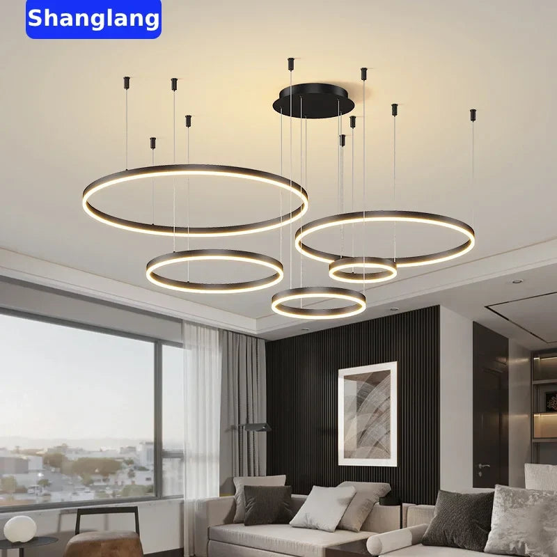 Afralia™ Brushed Rings LED Chandelier: Modern Home Lighting for Living Room & Bedroom