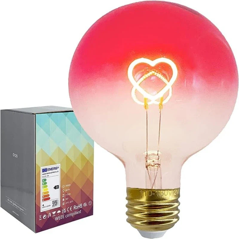 Afralia™ Gradient Pink LED Filament Heart Light Bulb - E27 Dimmable Romantic Warm Light