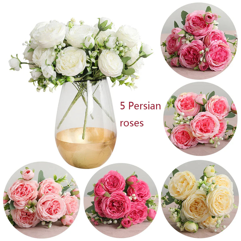 Afralia™ Silk Peony Bouquet: 5 Big Head 4 Bud Artificial Flowers for Home Wedding Decor