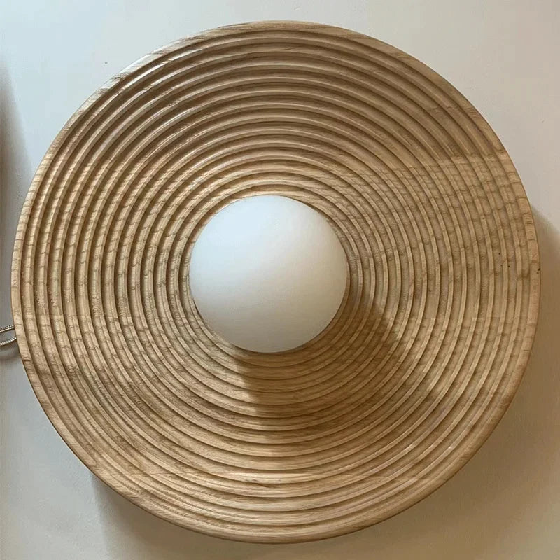 Afralia™ Wooden Circle Wall Lamp Nordic Home Decor Sconces