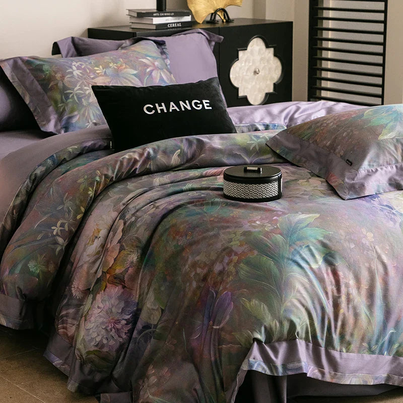 Afralia™ 1000TC Egyptian Cotton Vintage Oil Printing Bedding Set with Sheet & Pillowcase