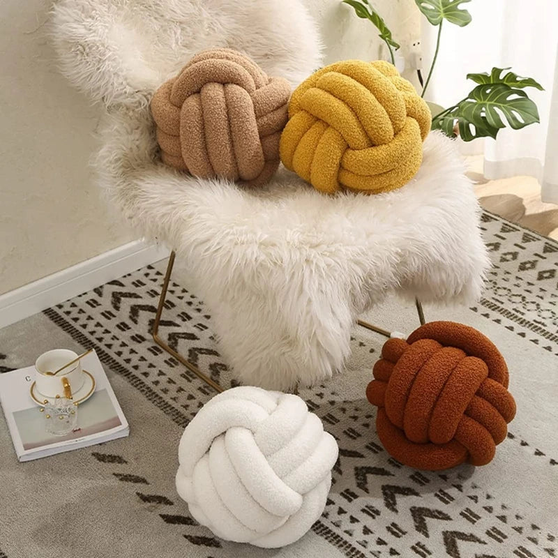 Afralia™ Boucle Knotted Circle Soft Pillows - Home Decorative Round Ball Throw Plush Pillows