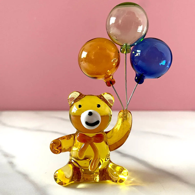 Afralia™ Crystal Bear with Balloons Glass Figurine: Charming Home Table Decor - Kids Birthday Gift