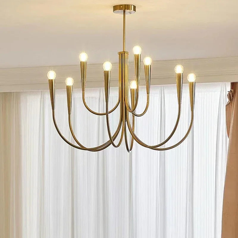 Afralia™ Gold Metal Chandelier: Modern Nordic LED Lighting for Living Room, Kitchen, Dining Room