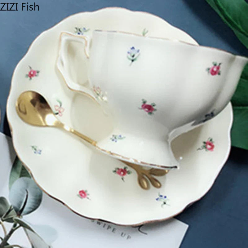 Afralia™ Flower Pattern Ceramic Cup & Saucer Set