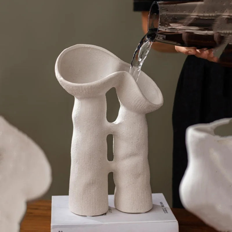 Afralia™ Ceramic Geometric Vase - Modern Stoneware Abstract Flower Arrangement Home Decor