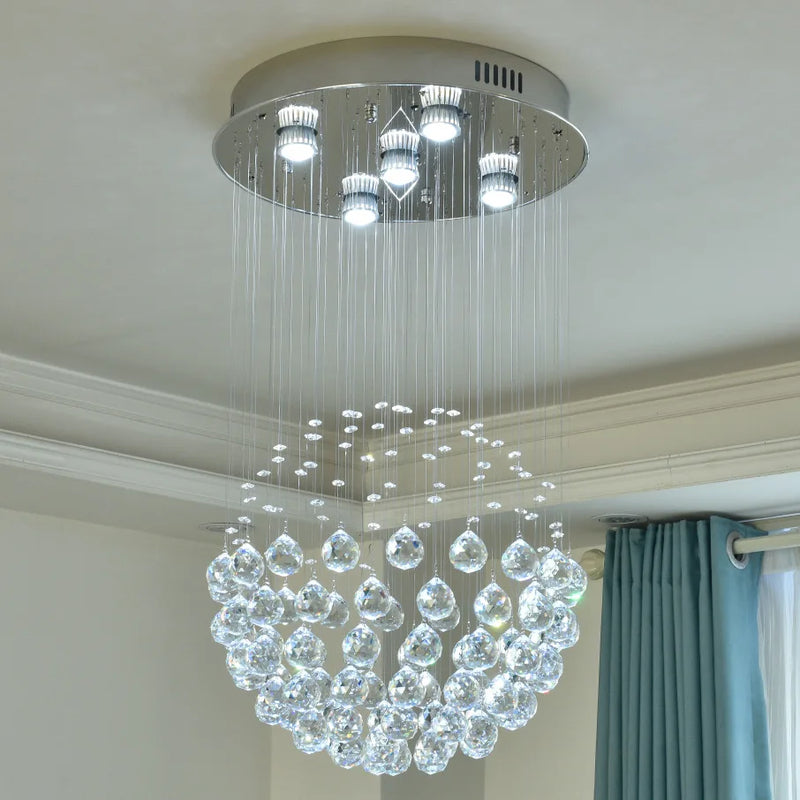 Afralia™ Round Crystal Ceiling Chandelier: Elegant Ball Design LED Light Fixture for Home Decor