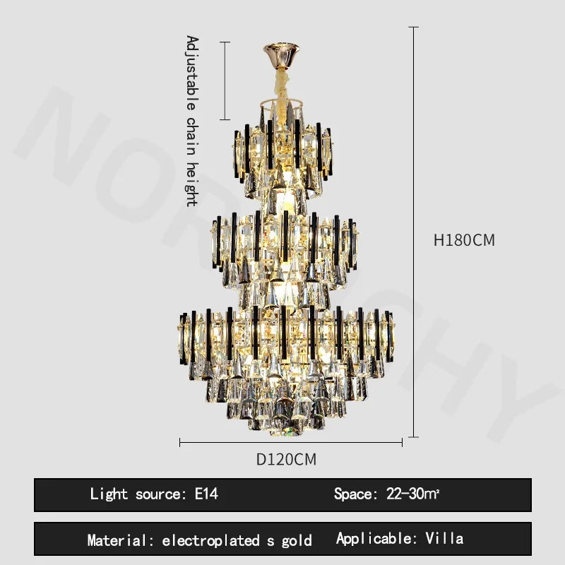 Afralia™ Luxe Crystal Chandelier: Large, Hollow & LED for Villa, Hotel & Staircase