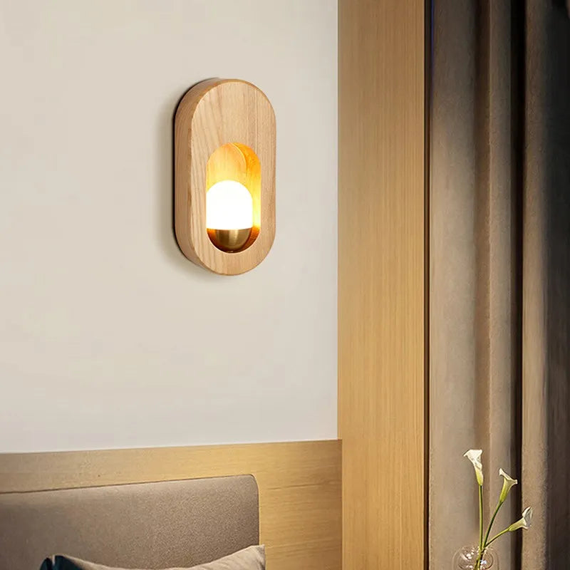 Afralia™ LED Wooden Wall Lamp for Bedroom Living Room Study Aisle Home Lighting