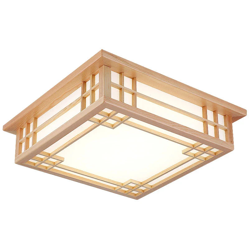 Afralia™ Solid Wood Ceiling Chandelier Light for Home Decor, LED Square Lamp for Living Room
