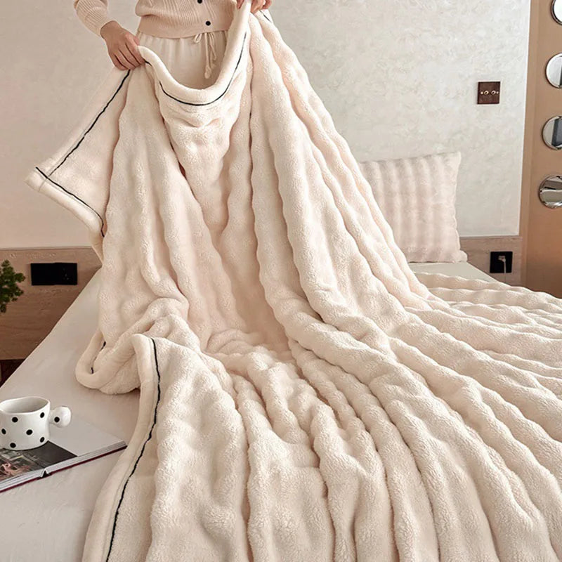 Afralia™ Cozy Bubble Faux Rabbit Fur Blanket: Warm Sofa & Bed Cover for All Seasons
