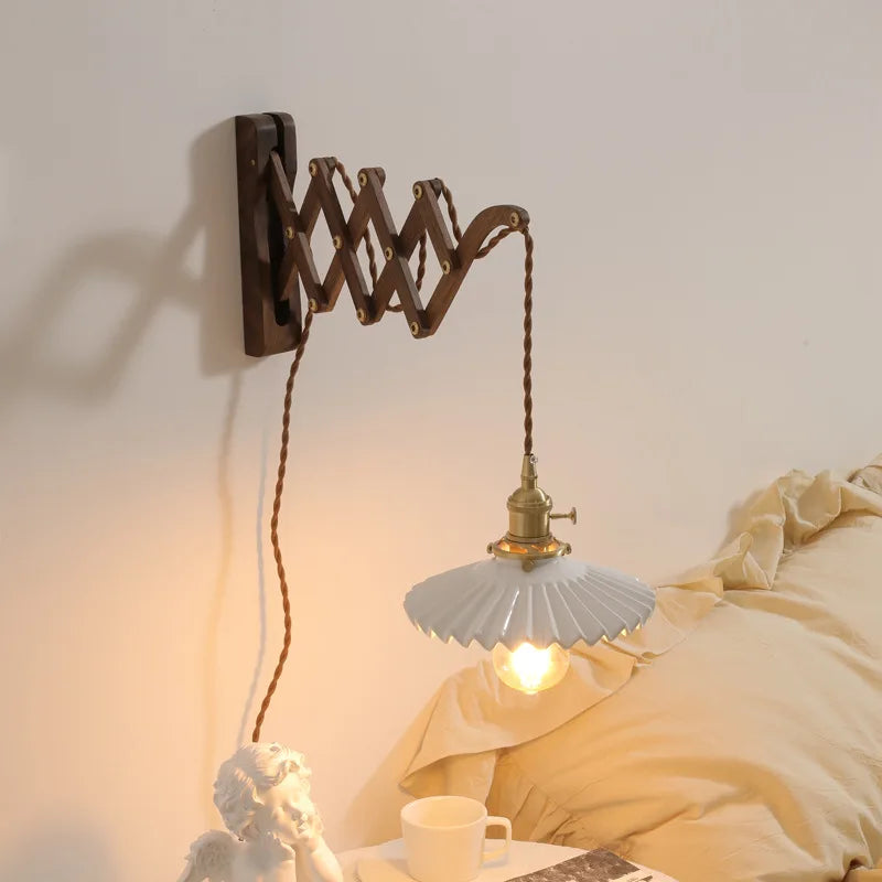 Afralia™ Ceramic Walnut Wall Sconce with Knob Switch for Bedroom Living Room