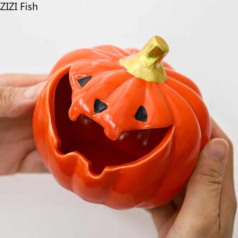 Afralia™ Halloween Pumpkin Ghost Ashtray - Funny Ceramic Office Desktop Weed Ash Tray Gift