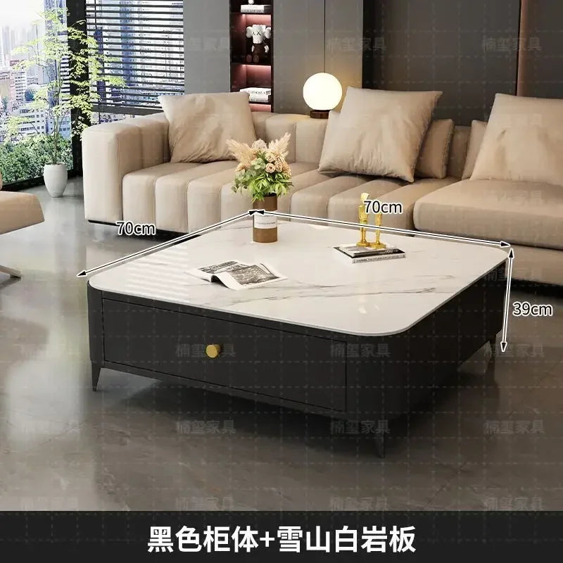 Solid Wood Square Coffee Table with Drawer by Afralia™ - Modern Italian Design