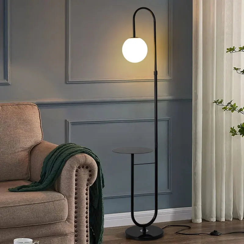 Afralia™ Nordic Gold Black LED Floor Lamp with Table for Living Room