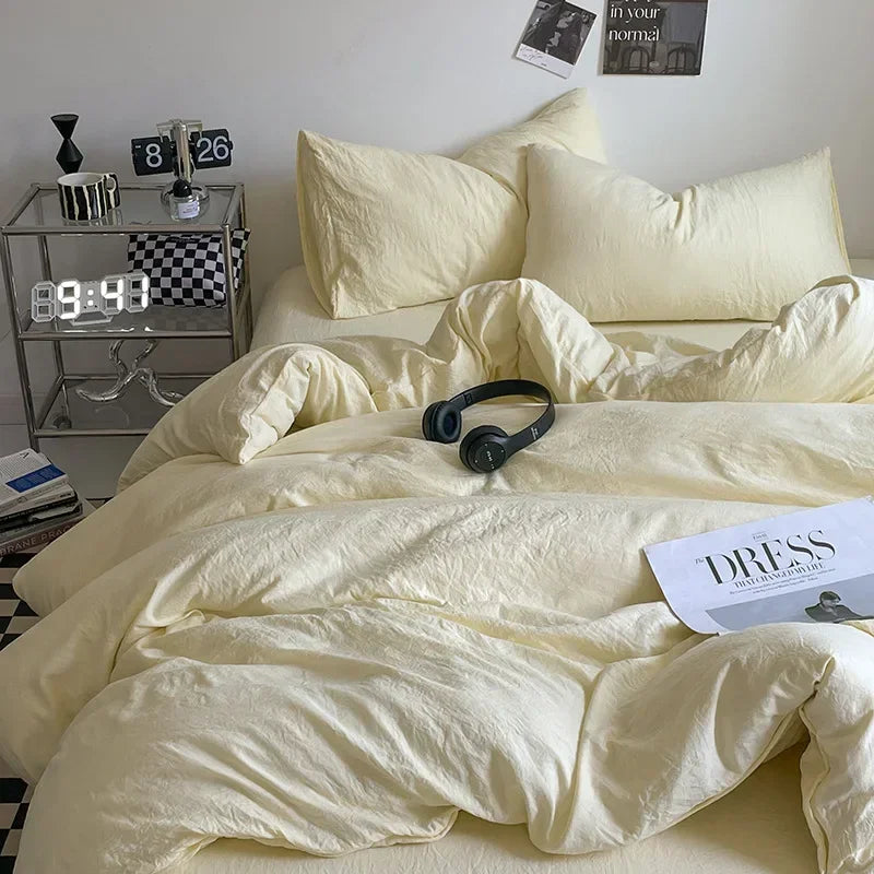 Afralia™ Solid Sleep Naked Cotton Bedding Set 4Pcs, Super Soft Mix Colored Comfort Bed Liner