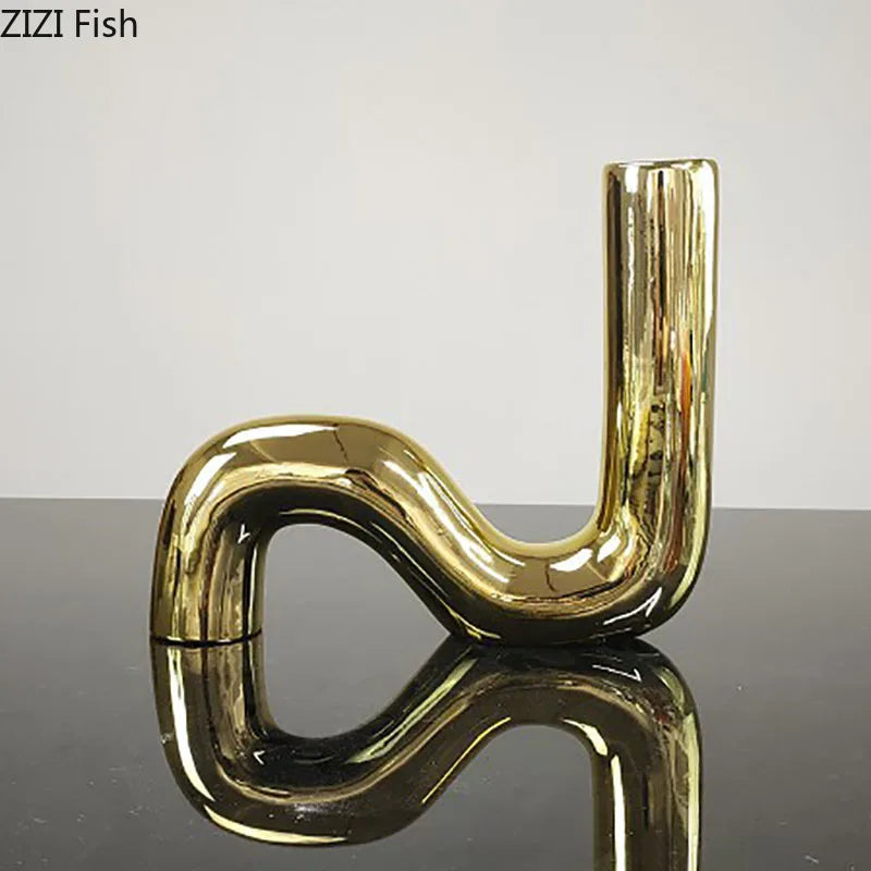 Afralia™ Curved Pipeline Ceramic Vase for Abstract Decorative Flowers Arrangement