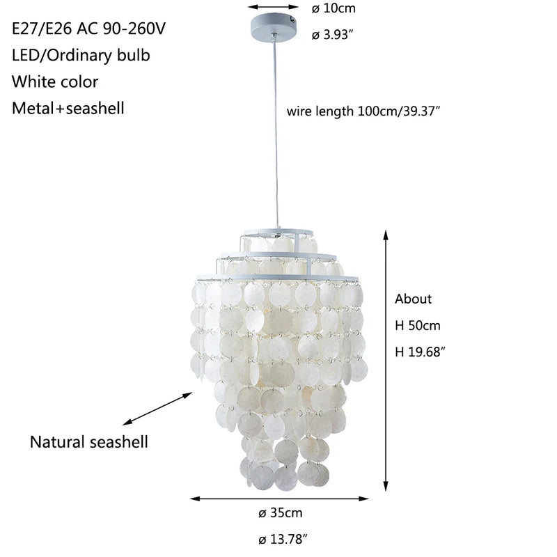 Afralia™ Natural Seashell Pendant Lamp for Kitchen Living Room Bedroom