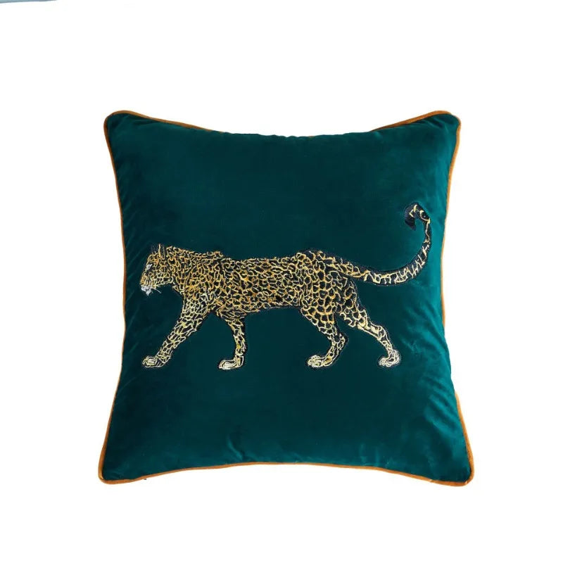 Afralia™ Leopard Embroidered Decorative Pillowcase