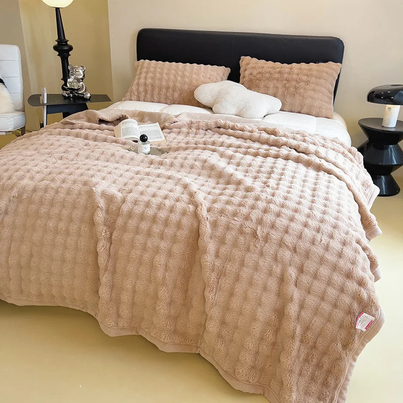 Afralia™ Cartoon Printed Faux Rabbit Plush Thick Blanket for Office Nap and Sofa Warmth