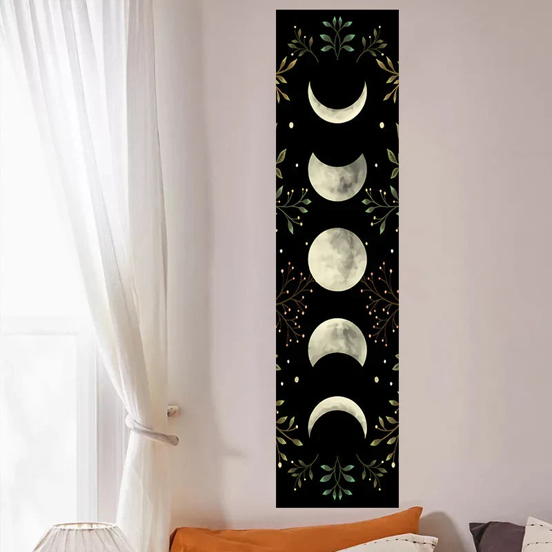 Afralia™ Moon Phase Wall Hanging Tapestry - Green Olive Leaf Home Decor