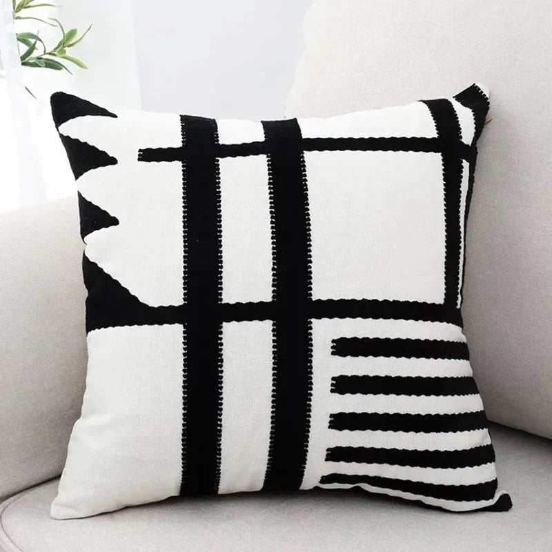 Afralia™ Embroidered Burlap Cushion Cover | Black White Gray Pillow Cover 45x45cm