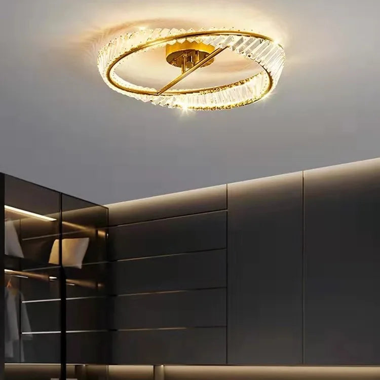 Afralia™ Gold Metal LED Dimmable Ceiling Light with K9 Crystals
