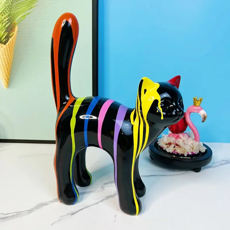 Afralia™ Graffiti Cat Sculpture Desk Storage Statue Abstract Art Ornament Display