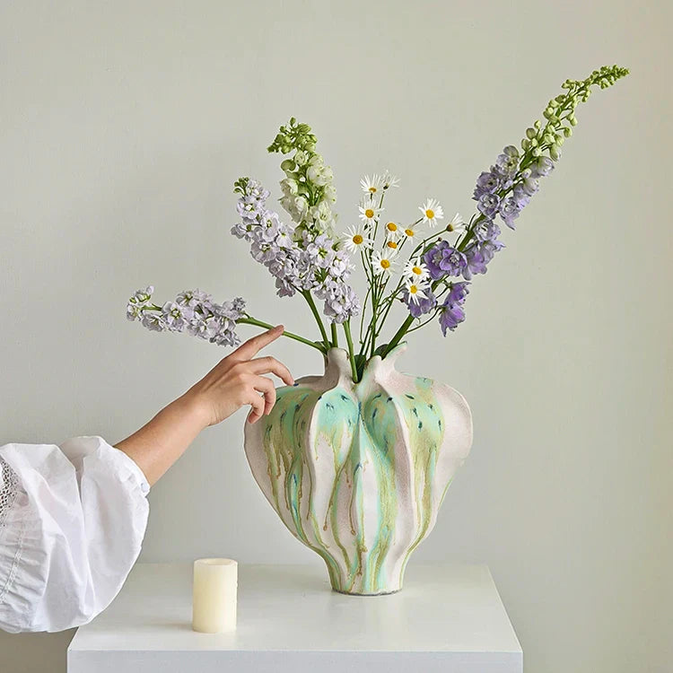 Ceramic Graffiti Vase by Afralia™ - Handmade Irregular Folds Home Decor